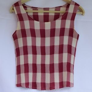 Vintage Pleated Plaid Top in White/Pink (S)